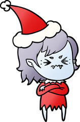 annoyed gradient cartoon of a vampire girl wearing santa hat