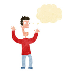 cartoon terrified man with thought bubble
