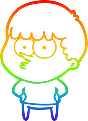 rainbow gradient line drawing cartoon curious boy