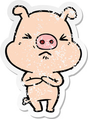 distressed sticker of a cartoon angry pig