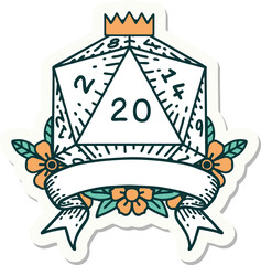 natural 20 critical hit D20 dice roll sticker