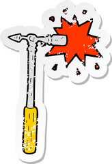 retro distressed sticker of a cartoon pin hammer
