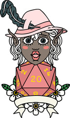 elf bard with natural twenty dice roll illustration