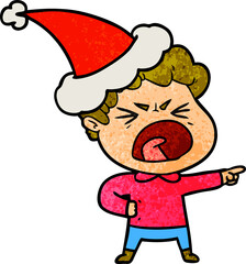 textured cartoon of a furious man wearing santa hat