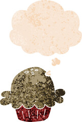 cartoon pie and thought bubble in retro textured style