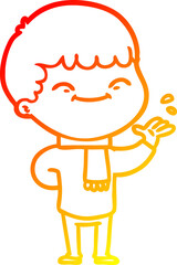 warm gradient line drawing cartoon happy boy