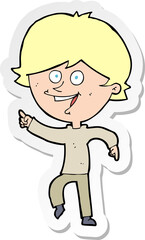 sticker of a cartoon happy pointing man