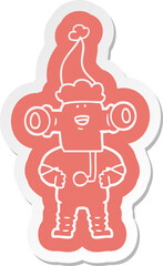 friendly cartoon  sticker of a alien wearing santa hat