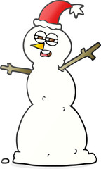 cartoon unhappy snowman