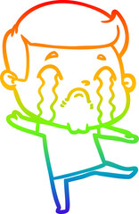 rainbow gradient line drawing cartoon man crying