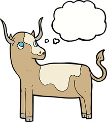 cartoon cow with thought bubble