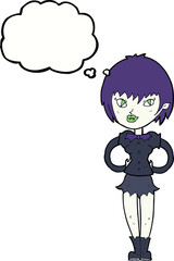 cartoon pretty vampire girl with thought bubble