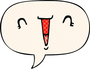 cute cartoon face and speech bubble in comic book style