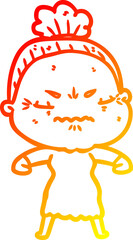 warm gradient line drawing cartoon annoyed old lady
