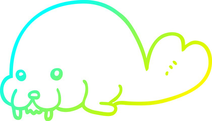 cold gradient line drawing cute cartoon walrus