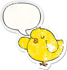 cartoon bird and speech bubble distressed sticker