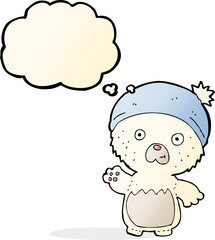 cartoon cute teddy bear in hat with thought bubble