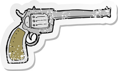 retro distressed sticker of a cartoon gun