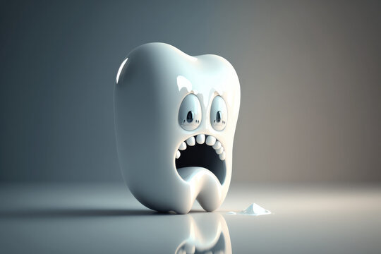 Cartoon caries tooth expressing horror created with Generative AI technology.