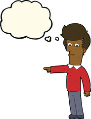cartoon man pointing with thought bubble