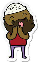 sticker of a man with beard sticking out tongue