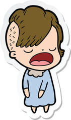 sticker of a cartoon cool hipster girl talking