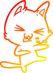 warm gradient line drawing cartoon cat hissing