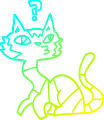 cold gradient line drawing cartoon cat