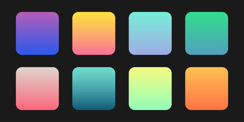 Modern vibrant set of gradients. Minimalist multicolor squares