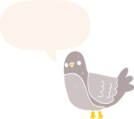 cartoon bird and speech bubble in retro style