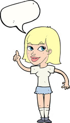 cartoon pretty girl with idea with speech bubble