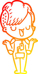 warm gradient line drawing cute cartoon girl with hipster haircut