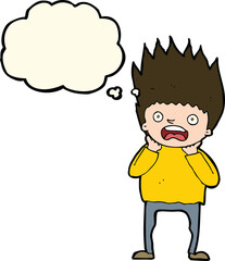 cartoon man panicking with thought bubble