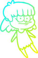 cold gradient line drawing cartoon smiling woman