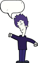 cartoon vampire man with speech bubble