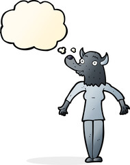 cartoon werewolf woman with thought bubble