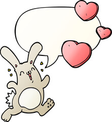 cartoon rabbit in love and speech bubble in smooth gradient style