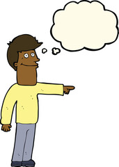 cartoon man pointing with thought bubble