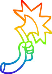 rainbow gradient line drawing cartoon arm with axe