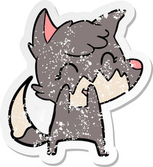distressed sticker of a happy cartoon fox