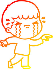 warm gradient line drawing cartoon man crying