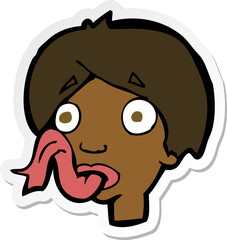 sticker of a cartoon head sticking out tongue