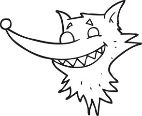 black and white cartoon grinning wolf face