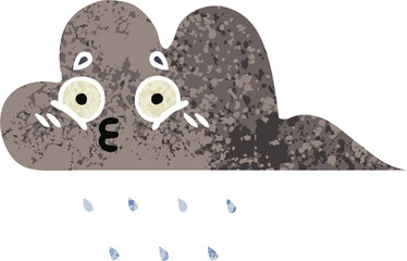 retro illustration style cartoon storm rain cloud