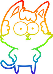 rainbow gradient line drawing happy cartoon cat