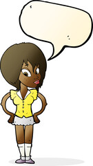 cartoon woman with hands on hips with speech bubble