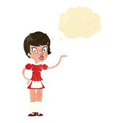 cartoon waitress with thought bubble