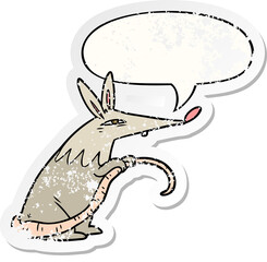 cartoon sneaky rat and speech bubble distressed sticker