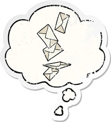 cartoon letters and thought bubble as a distressed worn sticker