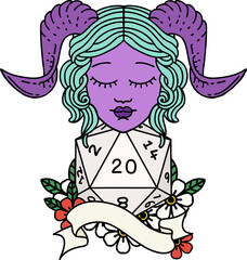 tiefling with natural twenty dice roll illustration